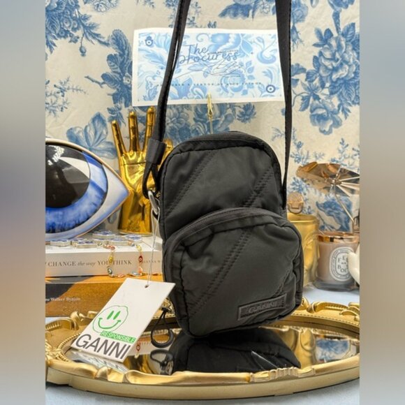 🆕 GANNI 🧿 NWT Mini Quilted Recycled Tech Black Nylon Crossbody Bag - Picture 3 of 15